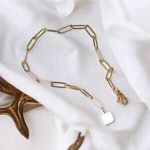 NEW 14K yellow gold plated paper clip chain bracelet jewelry B29A